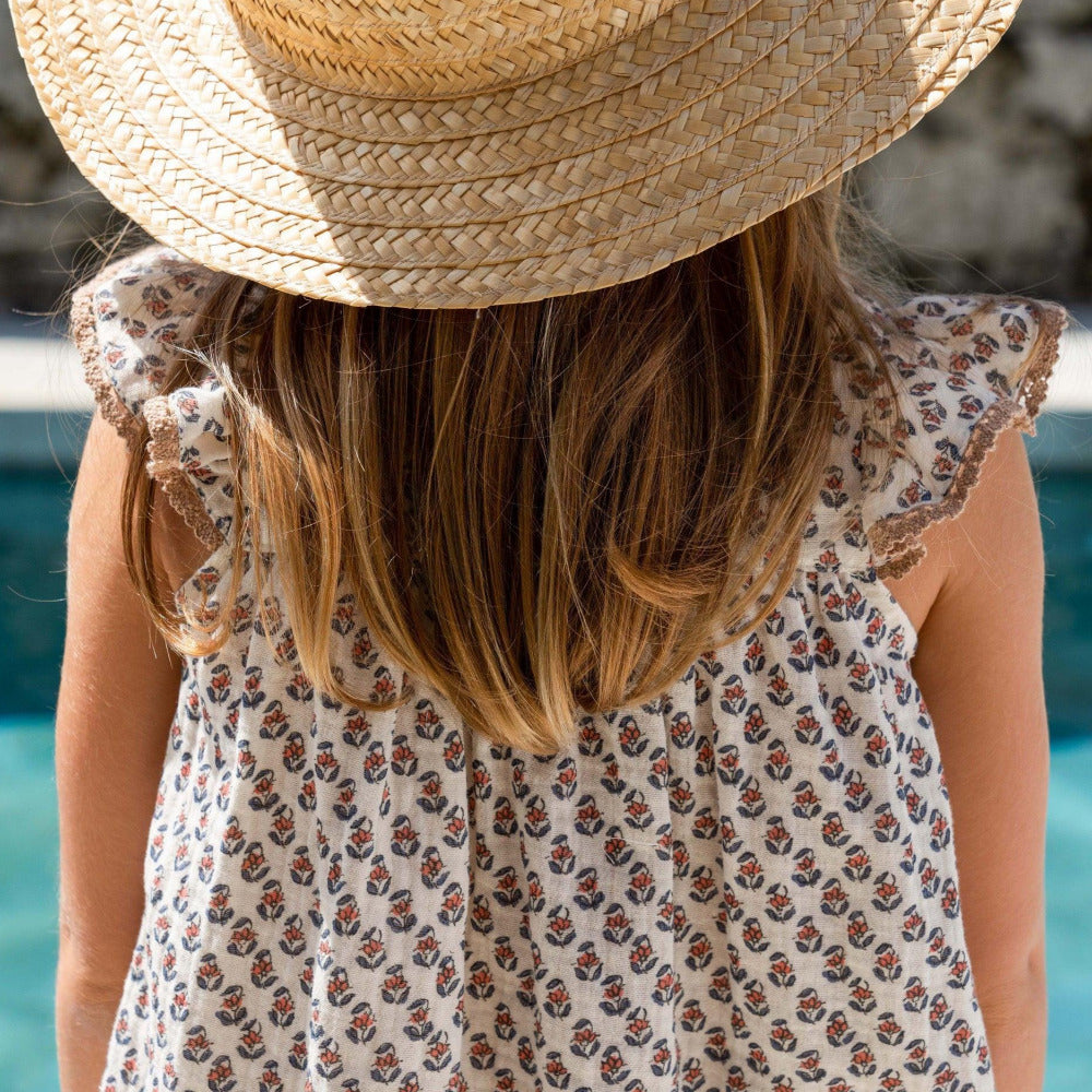 Vestido flores algodão orgânico - Laranjinha