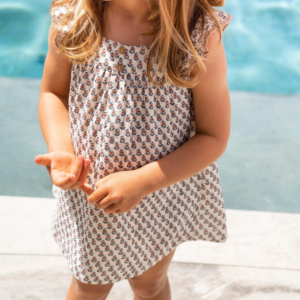 Vestido flores algodão orgânico - Laranjinha