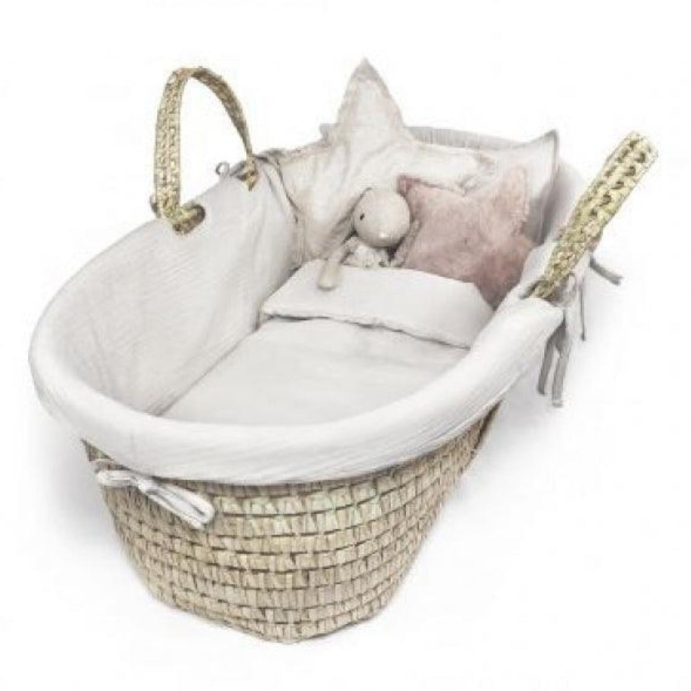 Conjunto alcofa em vime e texteis de algodão orgânico - BabyShower