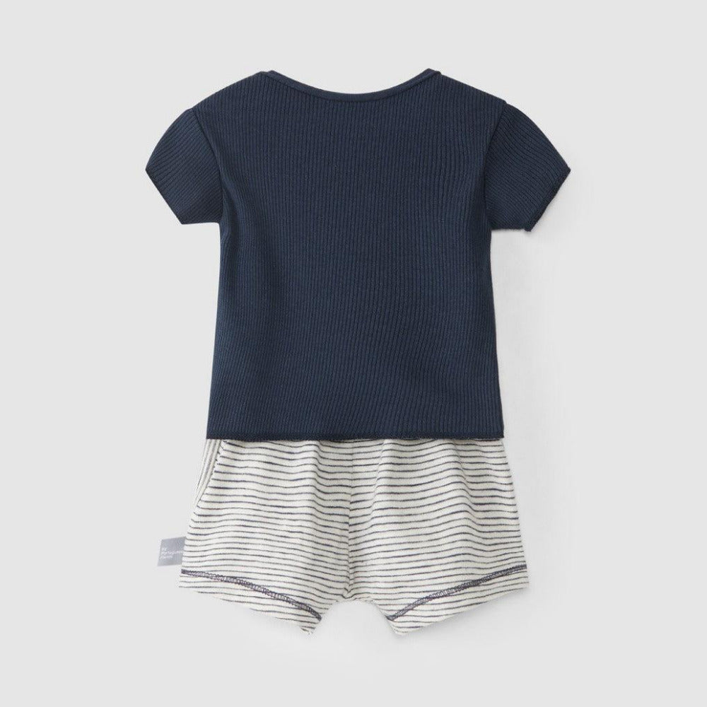 Kit t-shirt e calções riscas em algodão orgânico - Snug - chuvadeamor