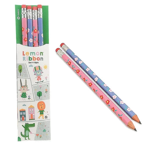 Set 4 lápis gata e coelha - chuvadeamor