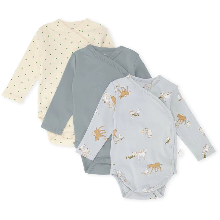 Pack 3 bodys interiores GOTS apple dot/quarry/farm blue - Konges Slojd - chuvadeamor