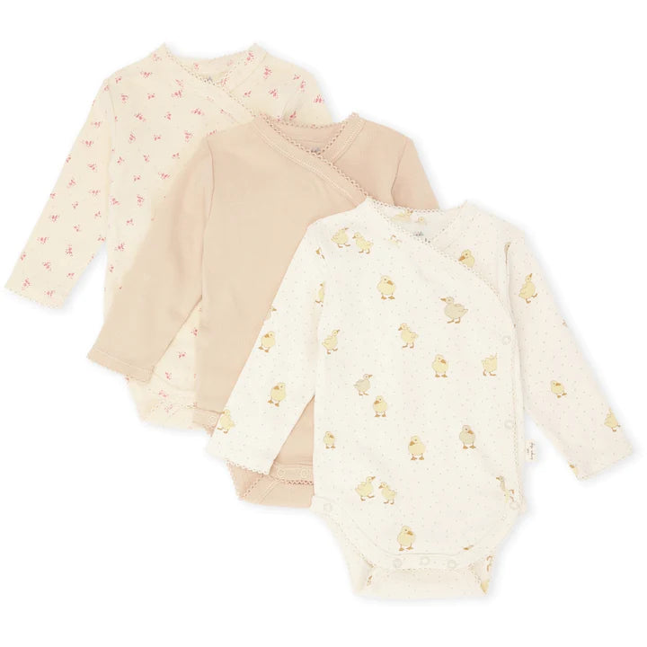 Pack 3 bodys interiores GOTS fúcsia/areia/patinho - Konges Slojd - chuvadeamor